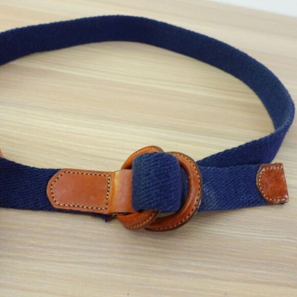Coastal Preppy Canvas Belt‎ Womens XS Navy Blue Old Money Ivy Double Buckle